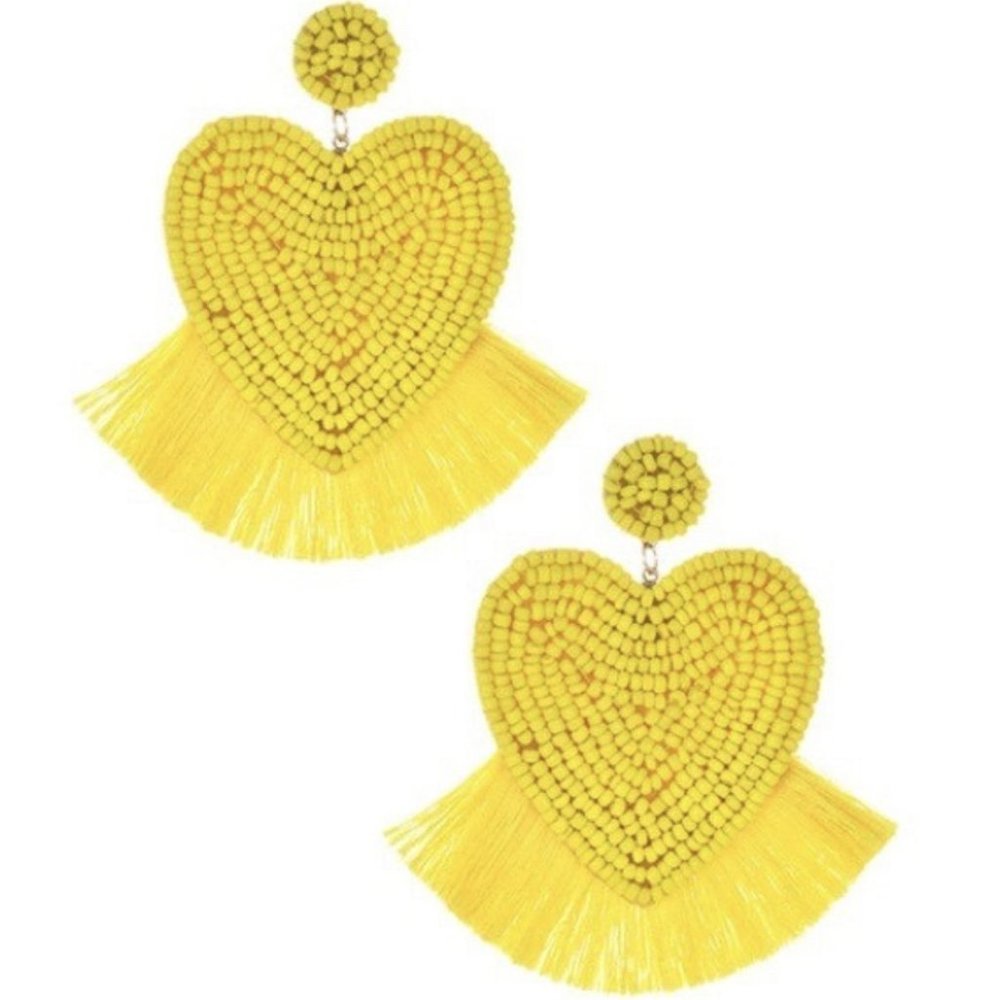 Heart Bead Tassel Earring(Yellow)